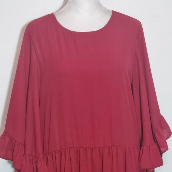 Caramela Red Ruffle Trim Mini Dress Size Small Oversized Red Mini Dress - Picture 4 of 10